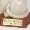 Stone and Resin Porcelain-style Cat Cremation Urn with base, sitting