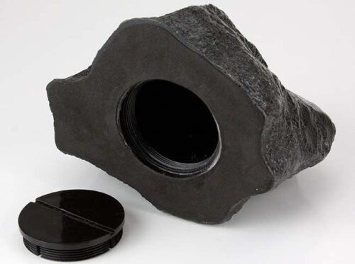 Rock cremation urn for pet ashes, indoor and outdoor use, bottom view