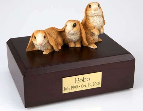 Three brown & white rabbit cremation figurine urn for pet's ashes