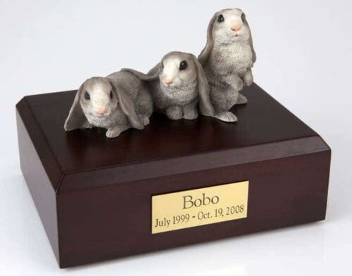 Three gray & white rabbit cremation figurine urn for pet's ashes