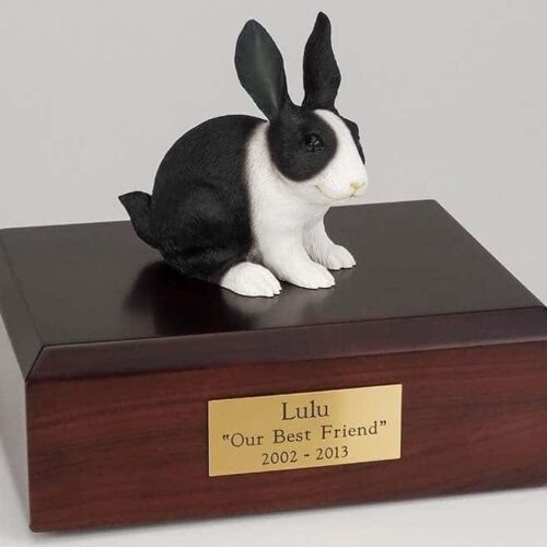 Black & White rabbit cremation figurine urn for pet's ashes