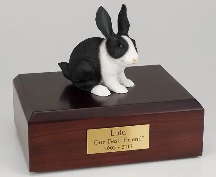 Black & White rabbit cremation figurine urn for pet's ashes