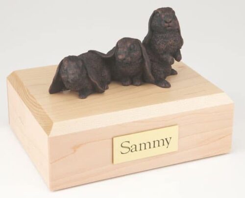 Three bronze look rabbit cremation figurine urn for pet's ashes