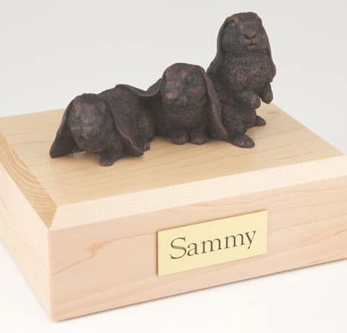 Three bronze look rabbit cremation figurine urn for pet's ashes