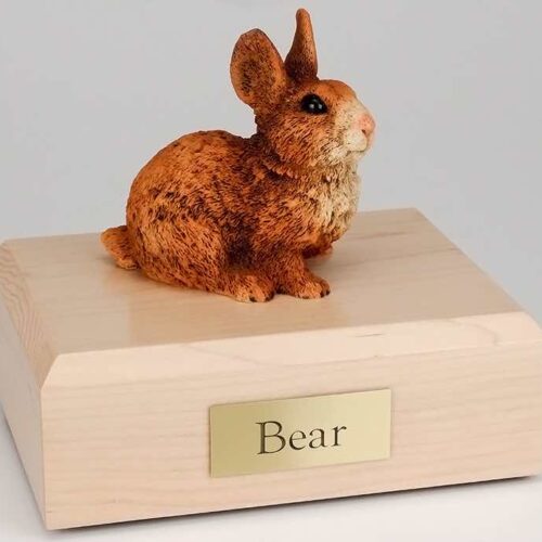 Brown & White rabbit cremation figurine urn for pet's ashes