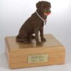 Chocolate Labrador figurine cremation urn w/wood box