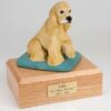 Blond (yellow) Cocker Spaniel figurine cremation urn w/wood box