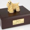 Blond (yellow) Cocker Spaniel figurine cremation urn w/wood box