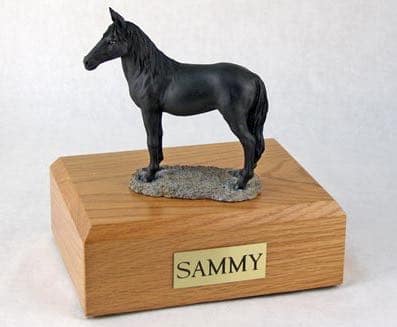 Standing black horse cremation urn