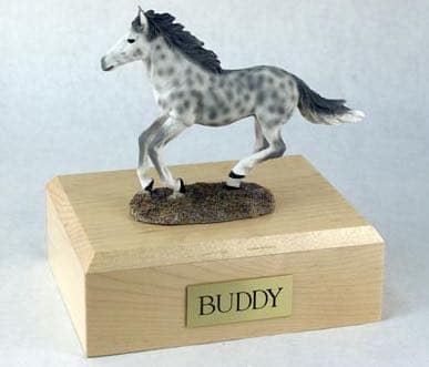 Dapple gray running horse cremation urn