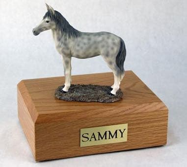 Dapple gray standing horse cremation urn