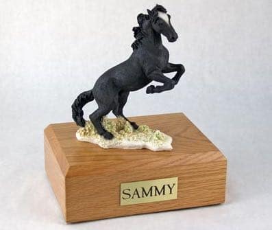 Black mustang horse cremation urn