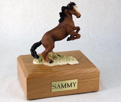 Brown mustang horse cremation urn