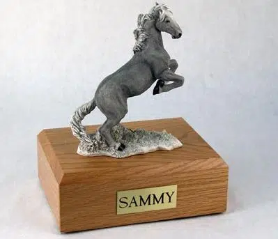 Gray mustang horse cremation urn