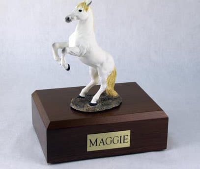 White rearing horse cremation urn