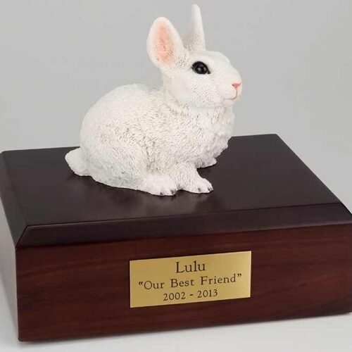 White rabbit cremation figurine urn for pet's ashes