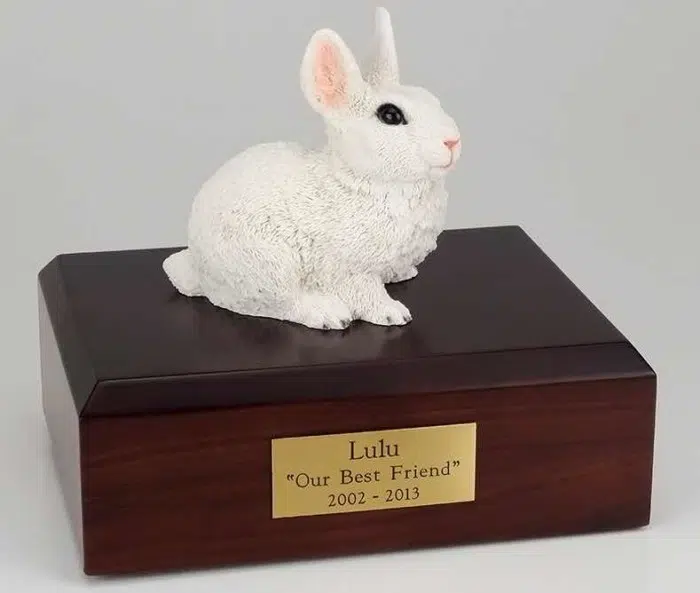 White rabbit cremation figurine urn for pet's ashes