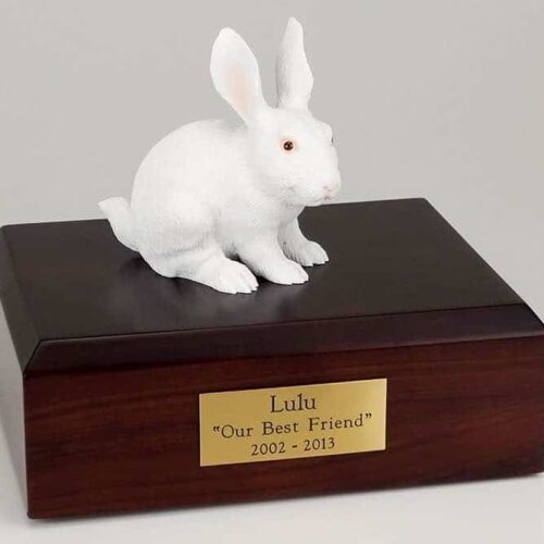 White rabbit cremation figurine urn for pet's ashes