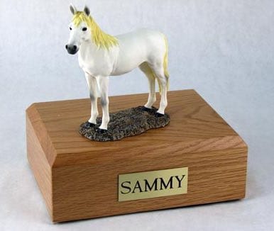 White standing horse cremation urn