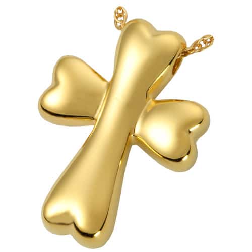 Dog bone cross cremation pendant, 14k gold plated