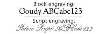 Engraving font styles: block and script