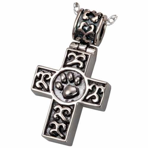 Paw Print Cross Cremation Pendant