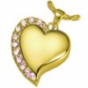 Shine Heart Cremation Pendant, 14K Gold Plated, Pink Stones