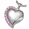 Shine Heart Cremation Pendant, Pink Stones, Sterling Silver