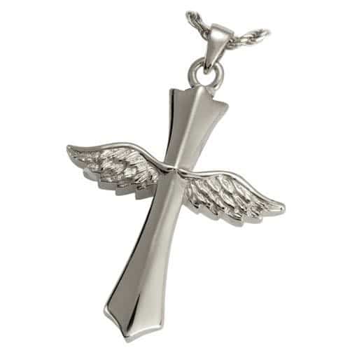 Winged Cross Cremation Pendant, Silver