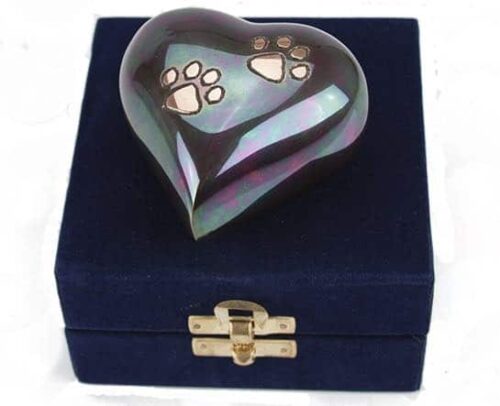 Teal/Raku Brass Keepsake Urn For Pet Ashes, Heart-shaped