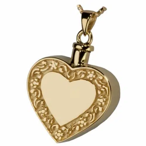 Rimmed Heart Cremation Jewelry Pendant, 18k Gold Plated