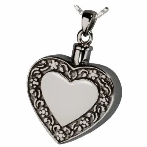 Rimmed Heart Cremation Jewelry Pendant, Sterling Silver