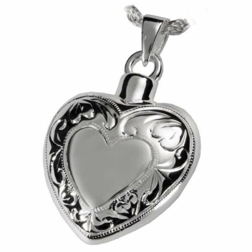 Sterling Silver Double Etched Cremation Heart Pendant