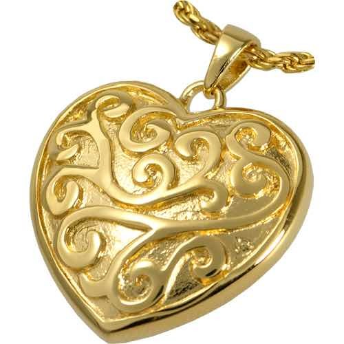 18k Gold Plated Filigree Heart Cremation Pendant