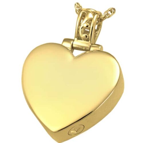 Filigree Bail Heart Cremation Pendant, 18k Gold Plated