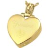 Filigree Bail Heart Cremation Pendant, 18k Gold Plated, engraved