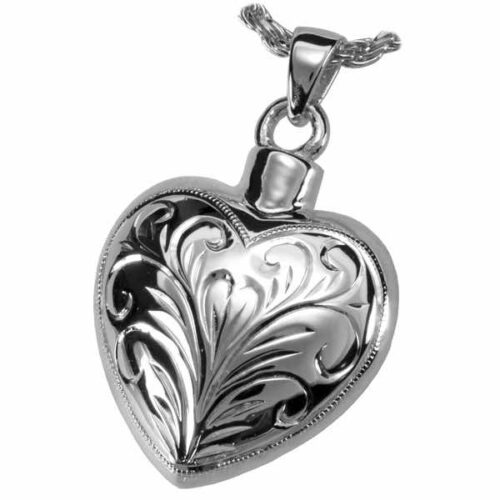 Sterling Silver Etched Heart Cremation Pendant