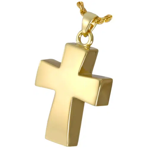 18k Gold Plated Vaulted Cross Cremation Pendant