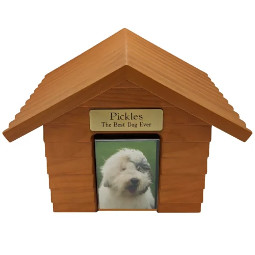 K9 Cottage doghouse pet urn, cherry finish