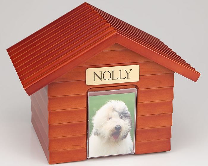 Cherry Wood Doghouse Urn with Photo Holder