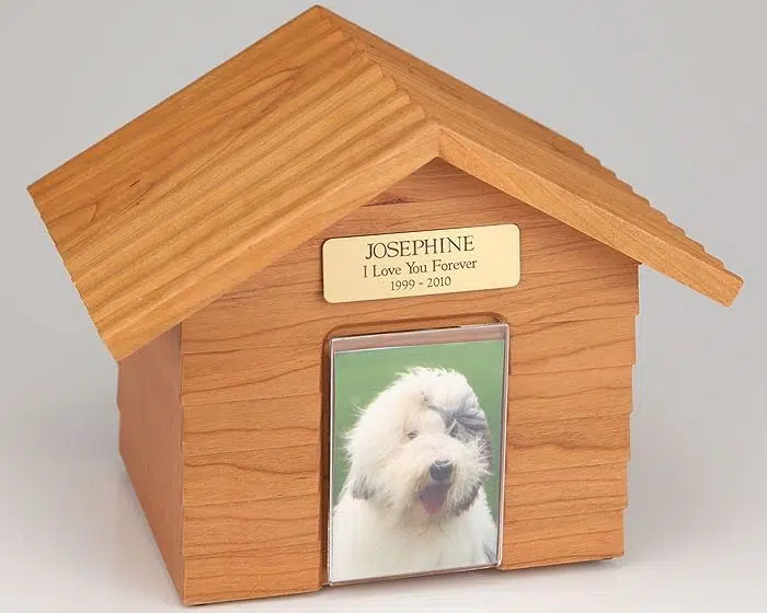 Oak Wood Doghouse Urn with Photo Holder