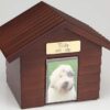 Walnut Wood Doghouse Urn with Photo Holder