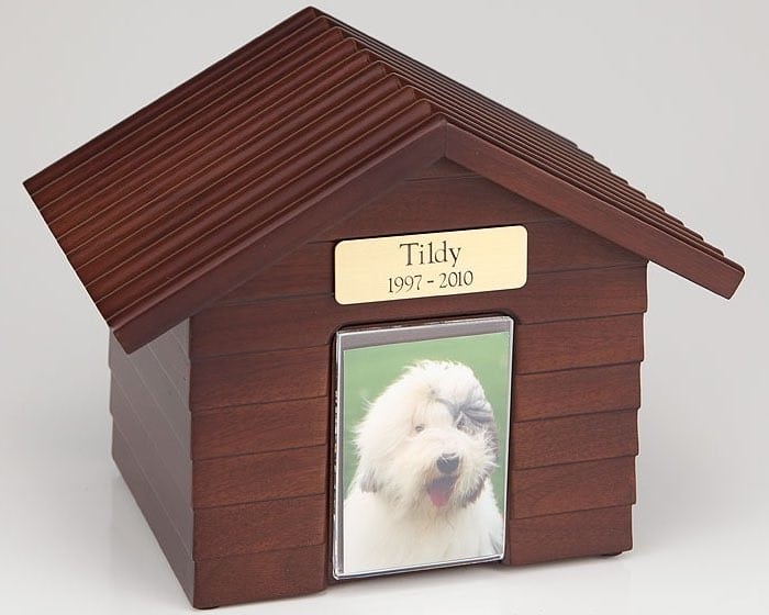 Walnut Wood Doghouse Urn with Photo Holder