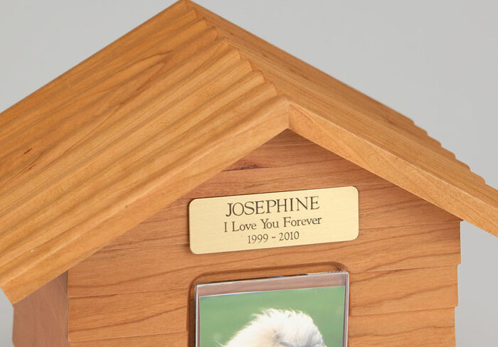 Oak Wood Doghouse Urn with Photo Holder