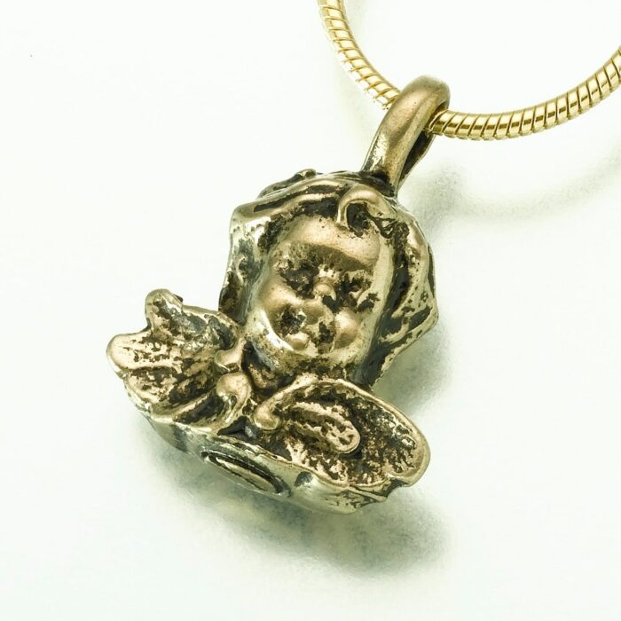 Antique Cherub Cremation Pendant, bronze, 123BZ