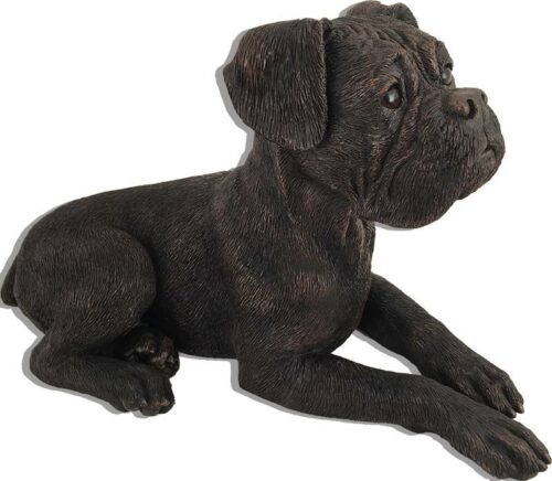 Boxer, ears down bronze look large dog figurine cremation urn