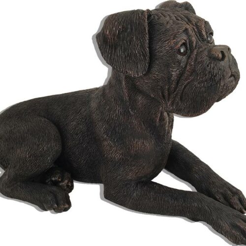 Boxer, ears down bronze look large dog figurine cremation urn