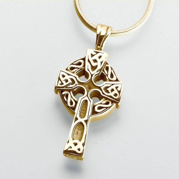 Celtic Cross Cremation Pendant, gold vermeil, 203GV