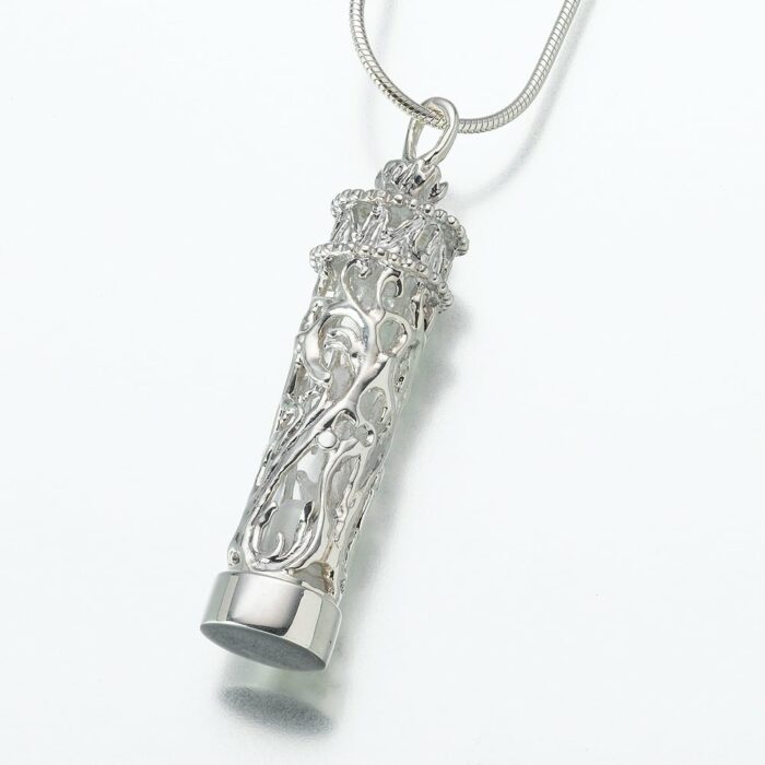 Cylinder Cremation Pendant w/ Glass Insert, sterling silver, 127SS