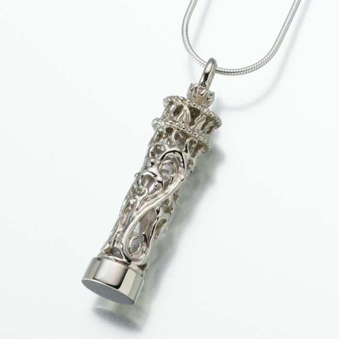 Cylinder Cremation Pendant w/ Glass Insert, white gold, 127